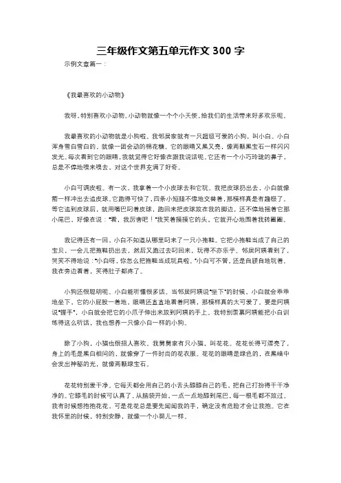 三年级作文第五单元作文300字