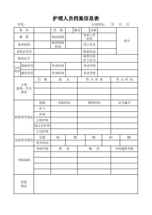 护理人员档案信息表