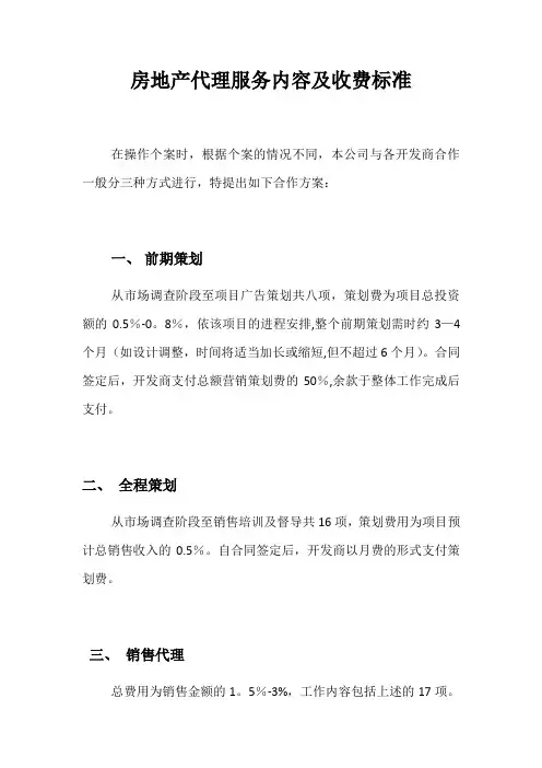 房地产代理服务内容及收费标准【范本模板】