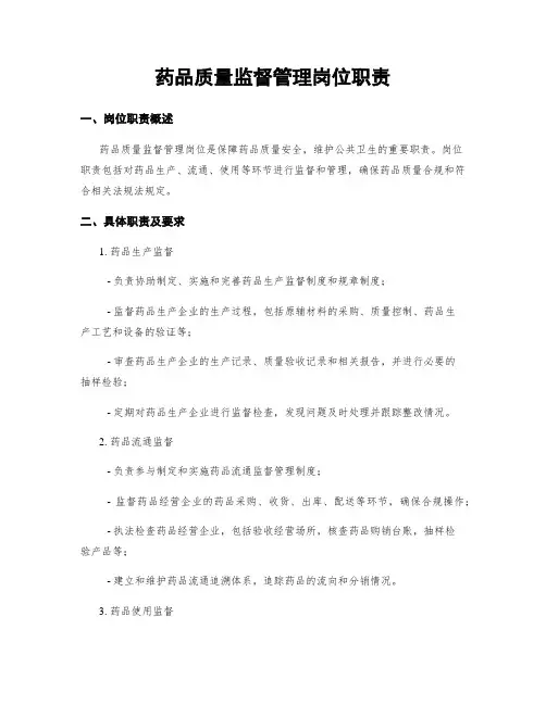 药品质量监督管理岗位职责