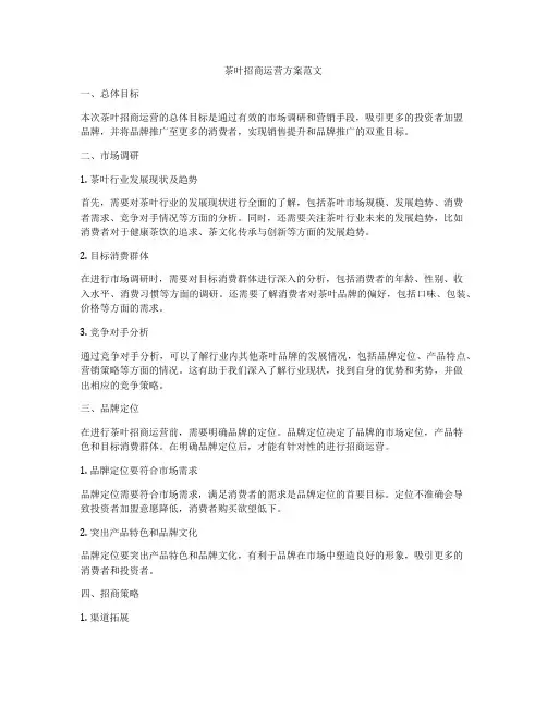 茶叶招商运营方案范文