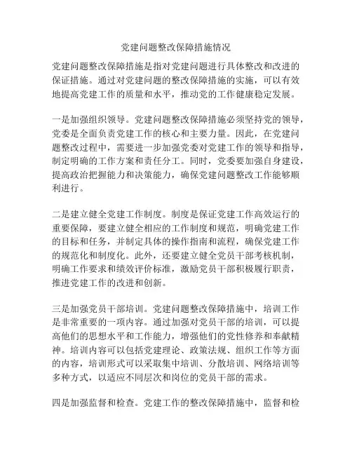 党建问题整改保障措施情况