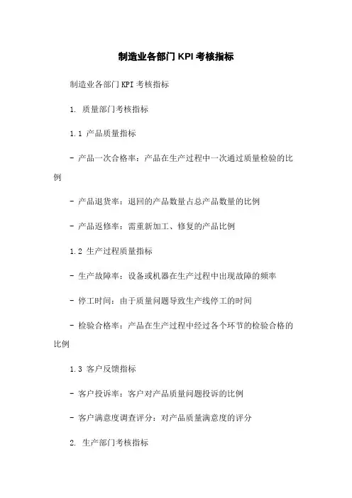 制造业各部门KPI考核指标