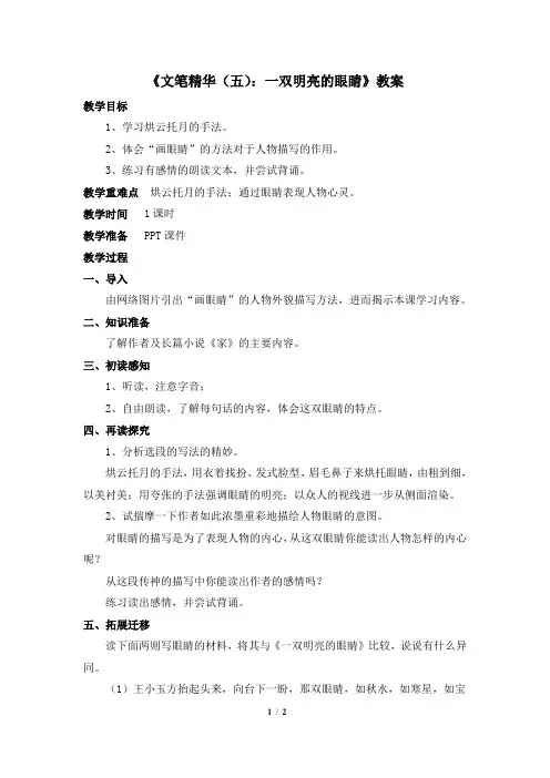 苏教版八年级语文下册《文笔精华(五)：一双明亮的眼睛》教案1