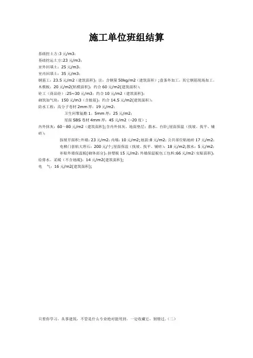 施工单位班组结算---精品模板