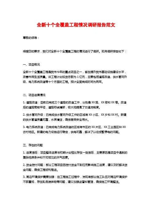 全新十个全覆盖工程情况调研报告范文