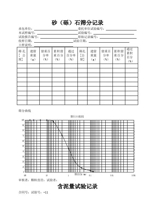 砂砾碎石筛分及含泥量试验记录