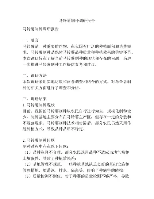 马铃薯制种调研报告