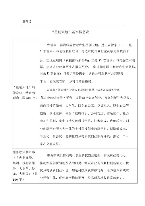 “星创天地”项目书
