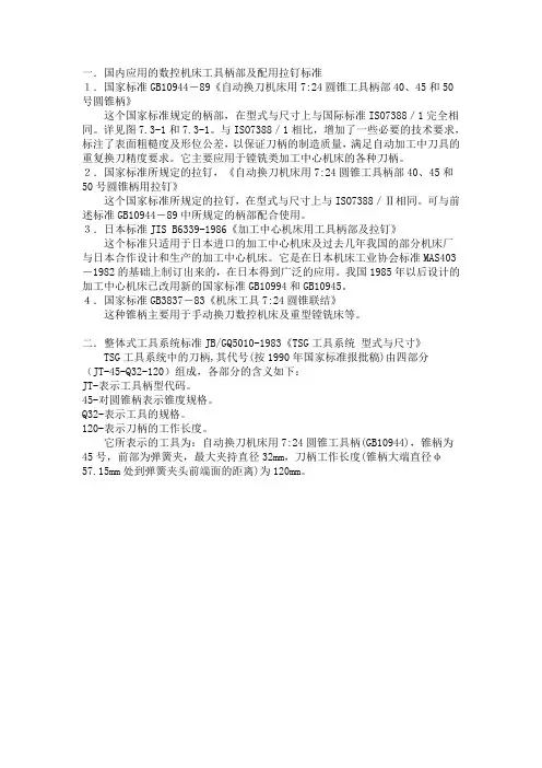 数控刀具柄部及拉钉标准