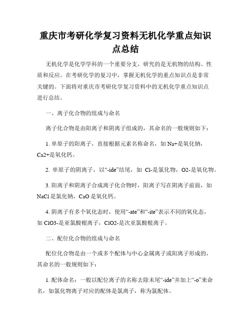 重庆市考研化学复习资料无机化学重点知识点总结