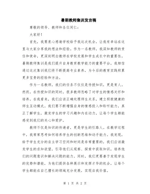 暑期教师集训发言稿