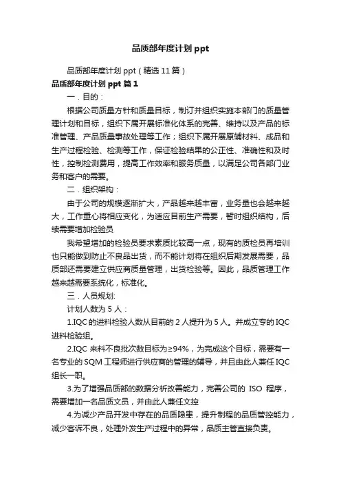 品质部年度计划ppt