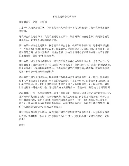 和谐主题班会活动简讯