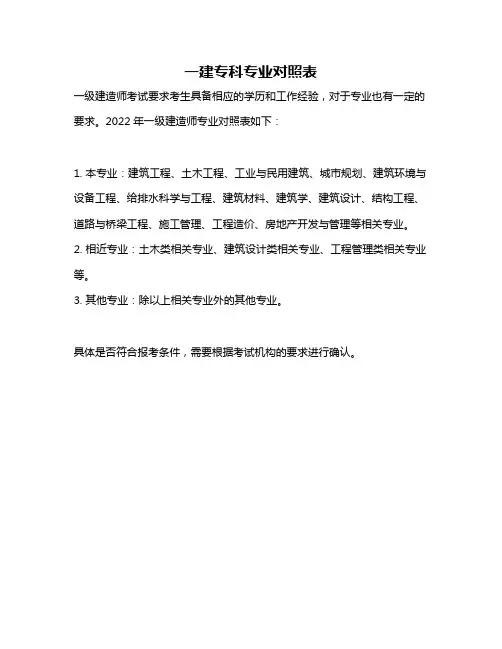 一建专科专业对照表