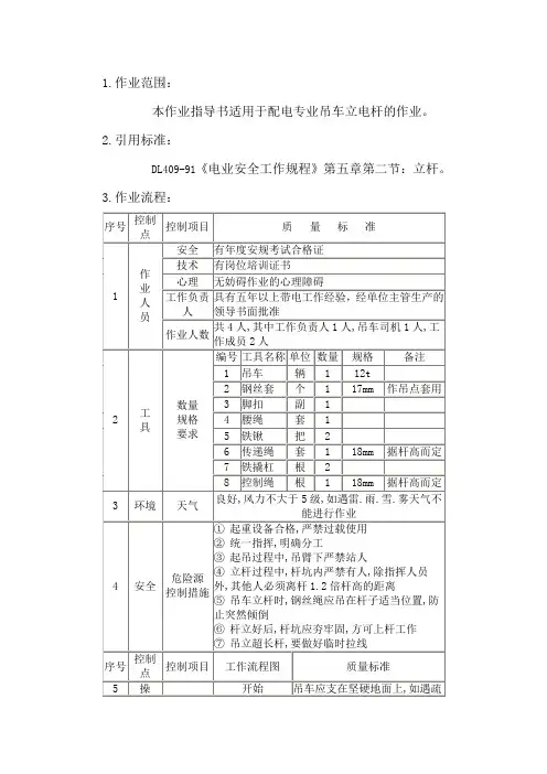 吊车立电杆作业指导书
