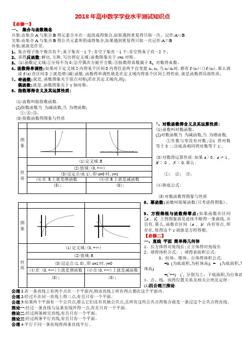 (详细版)2018高中数学学业水平考试知识点