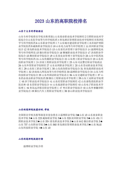 2023高考_山东的高职院校排名