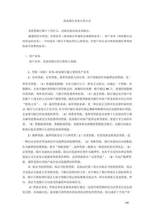商业银行业务分类讲解