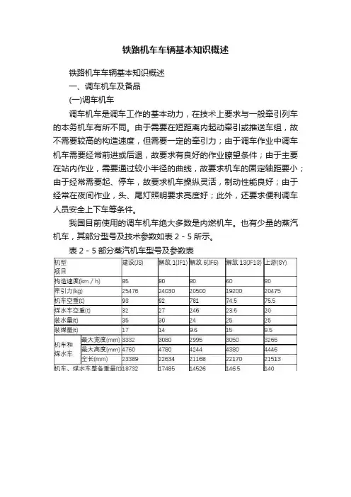铁路机车车辆基本知识概述