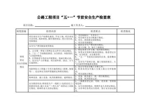 公路工程项目五一节前安全生产检查表