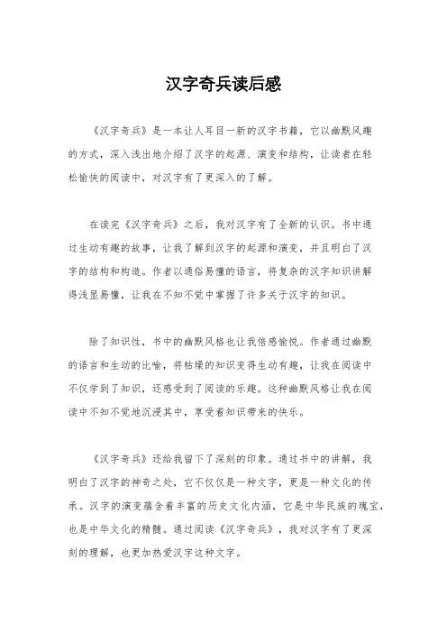 汉字奇兵读后感