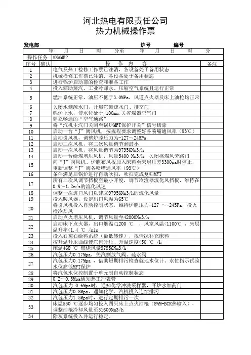 锅炉典型操作票