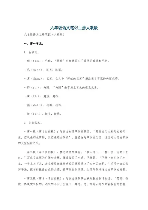 六年级语文笔记上册人教版