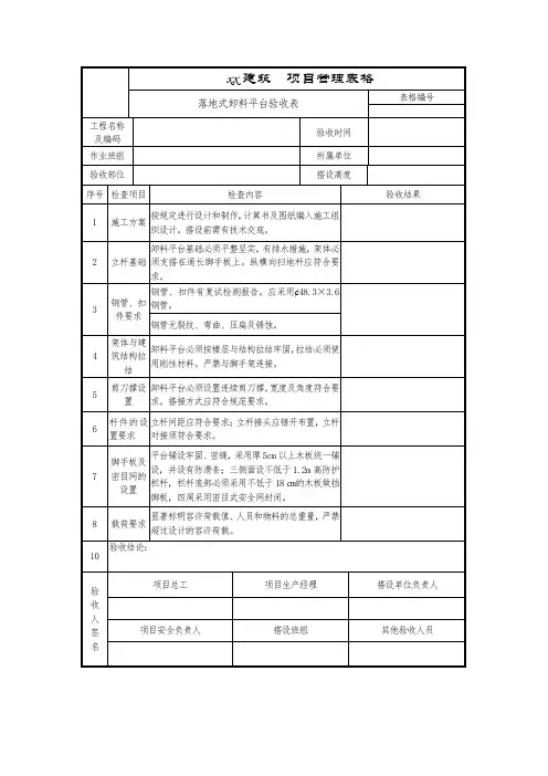 落地式卸料平台验收表