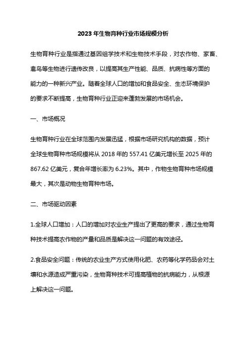 2023年生物育种行业市场规模分析