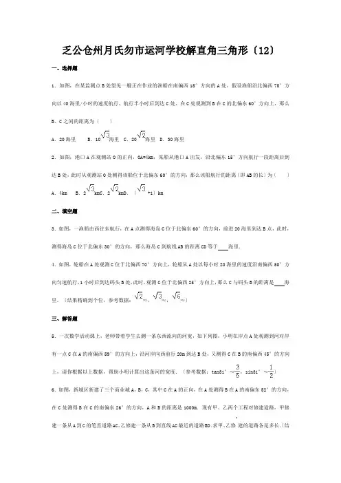 中考数学专项复习(12)(解直角三角形)练习 试题