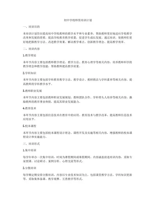 初中学校师资培训计划