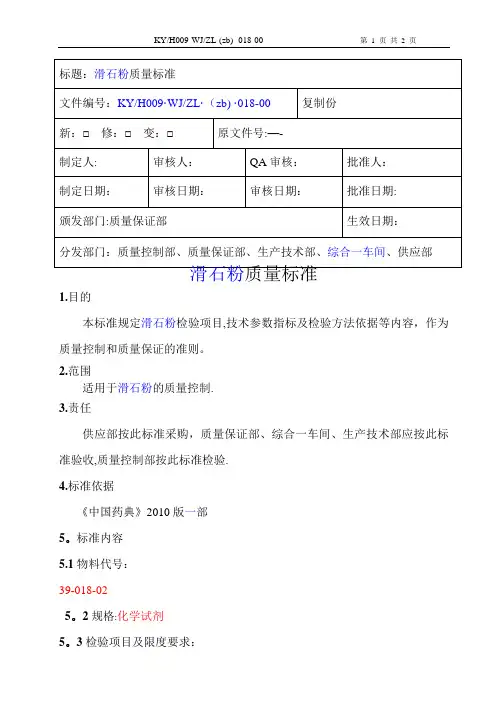 滑石粉质量标准