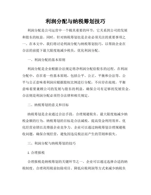 利润分配与纳税筹划技巧