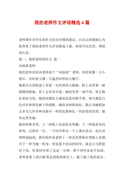 我的老师作文评语精选4篇