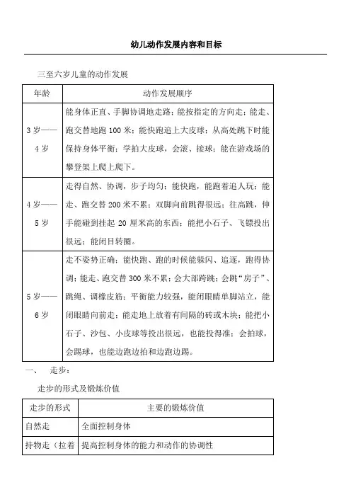 幼儿动作发展内容及目标