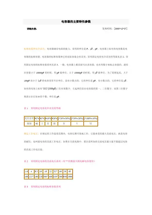 电容器的主要特性参数