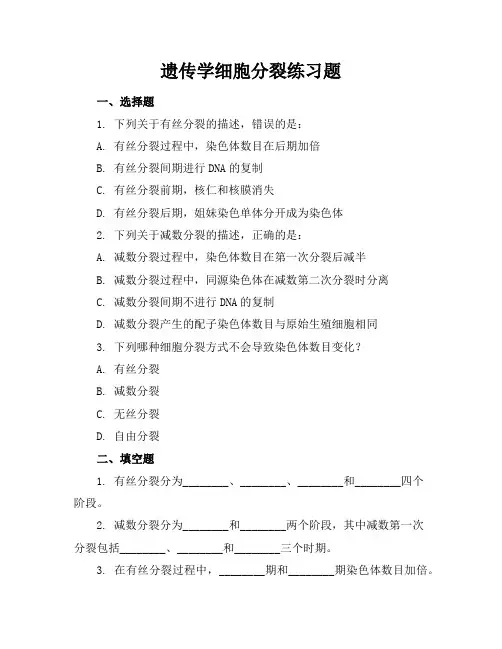 遗传学细胞分裂练习题