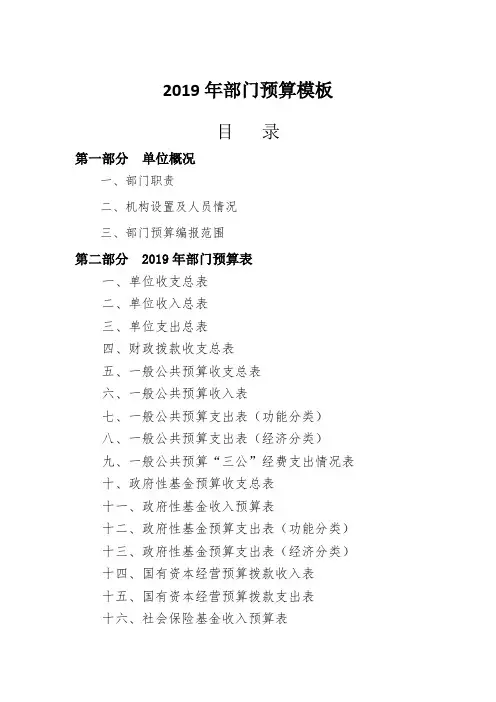2019年部门预算模板