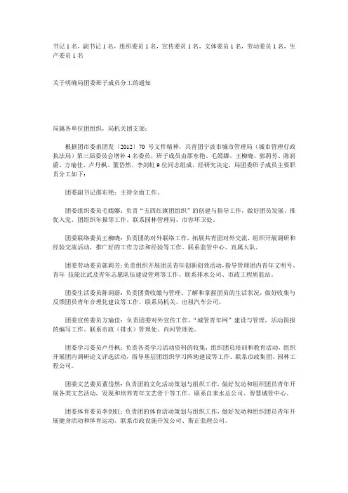 团委分工和组成人员