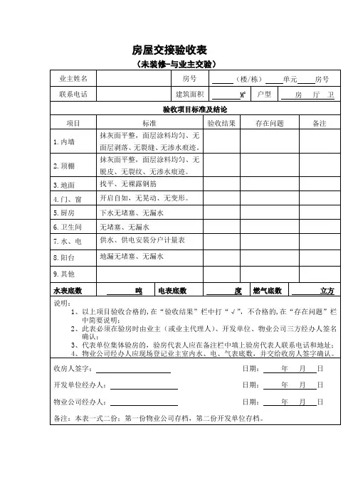 房屋交接验收单表