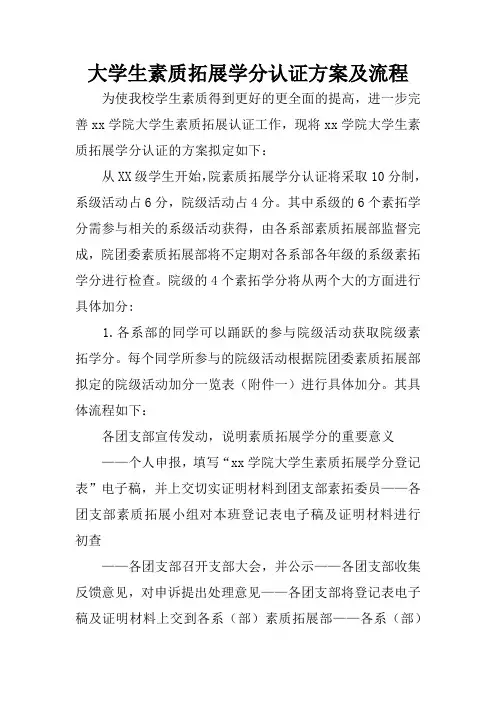 大学生素质拓展学分认证方案及流程