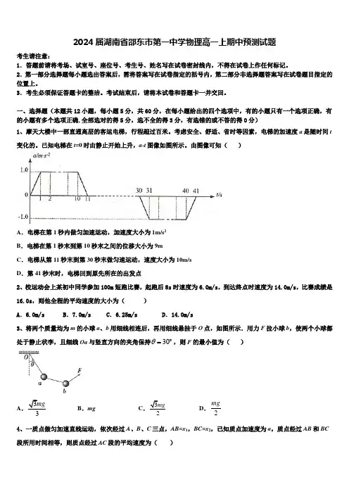 2024届湖南省邵东市第一中学物理高一上期中预测试题含解析