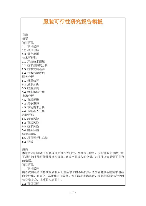 服装可行性研究报告模板