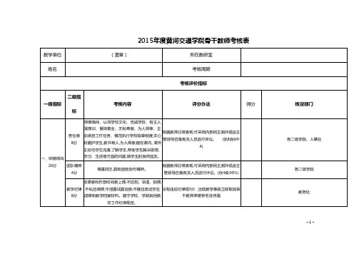 表1：黄河交通学院骨干教师考核表