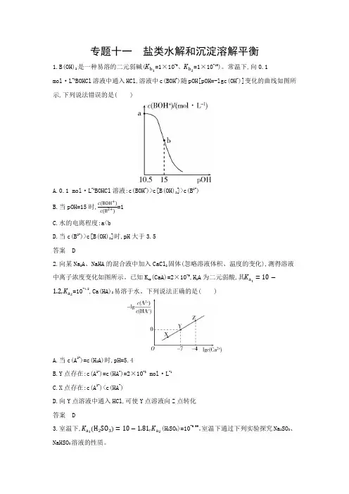 山东版高考化学一轮复习专题十一盐类水解和沉淀溶解平衡拓展练习含答案