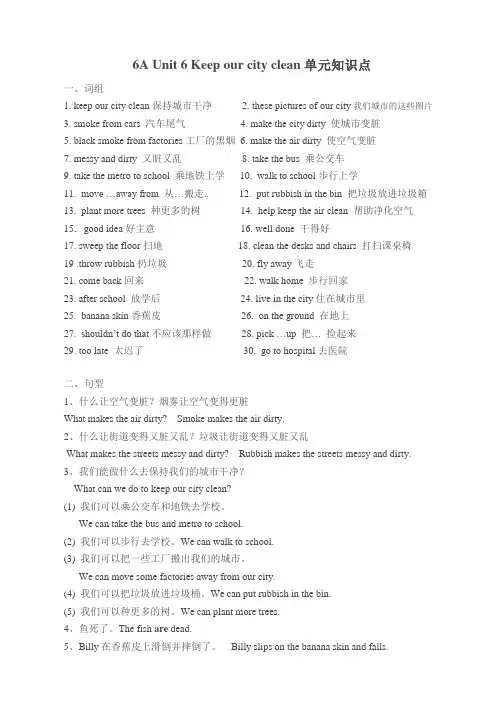 (译林版)6A Unit 6 Keep our city clean单元知识点