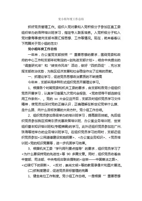 党小组年度工作总结_个人工作总结_