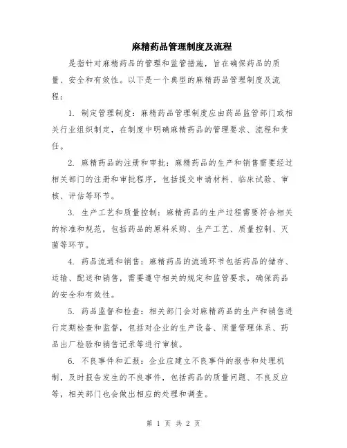麻精药品管理制度及流程