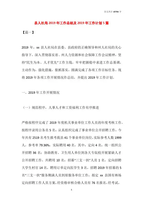县人社局2019年工作总结及2019年工作计划5篇